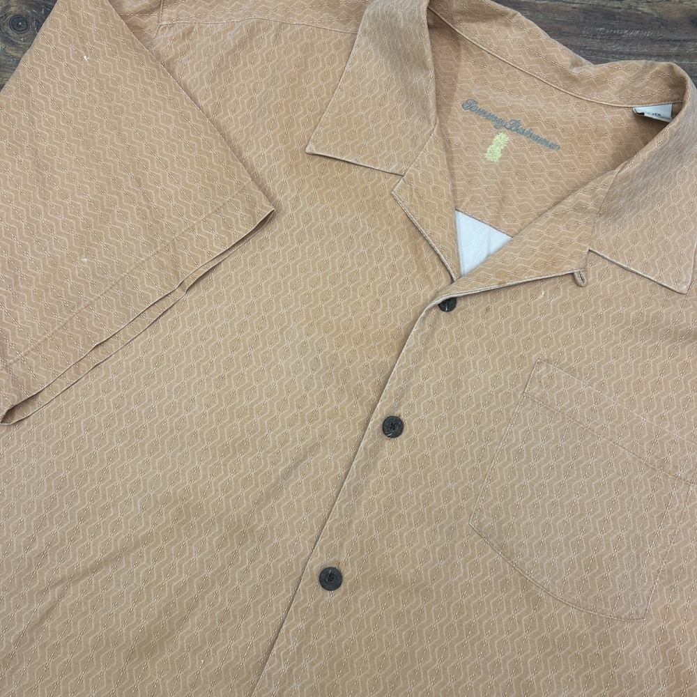 Tommy Bahama 100% Silk Shirt Men‎ XL Button Up Hawaiian Orange Short Sleeve